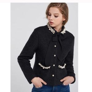 STORETS Jennet Black Classic Pearl Bow Jacket, S